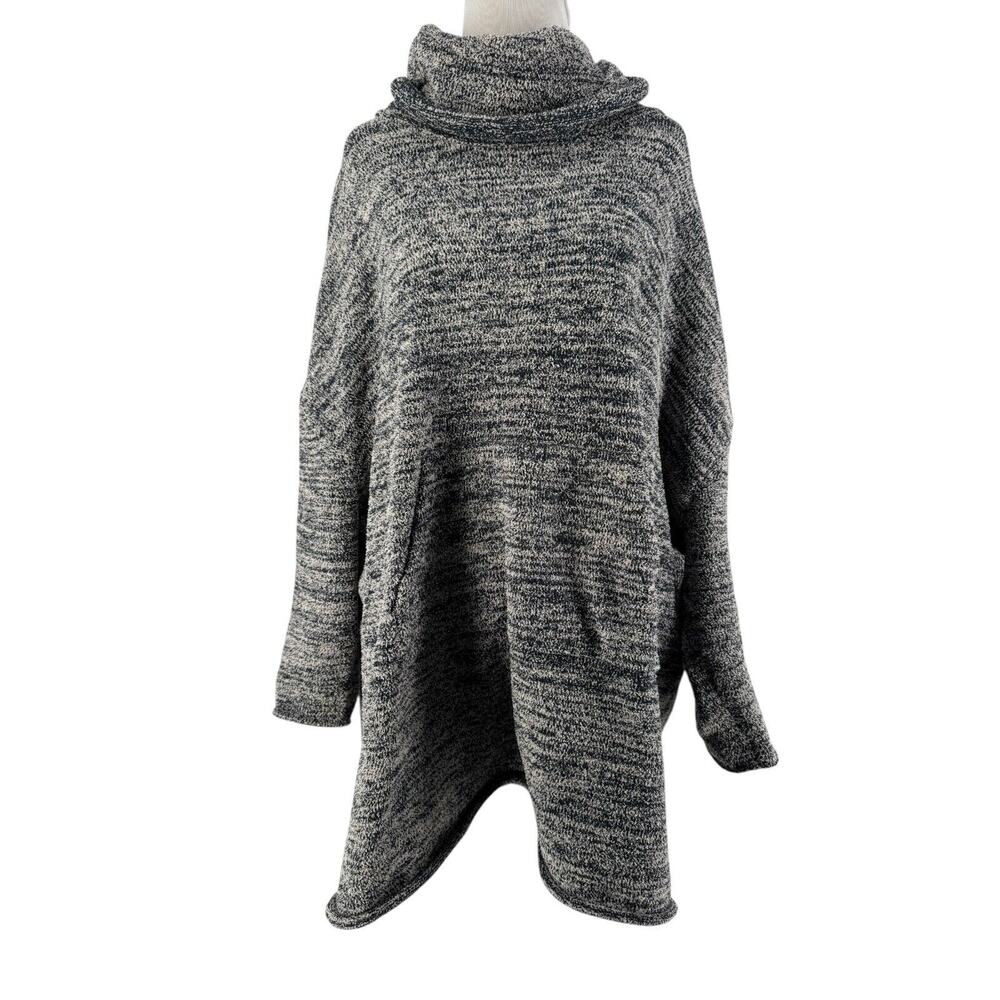 Barefoot Dreams Navy Gray Cozychic Tunic Pullover Cowl Neck Sweater One Size